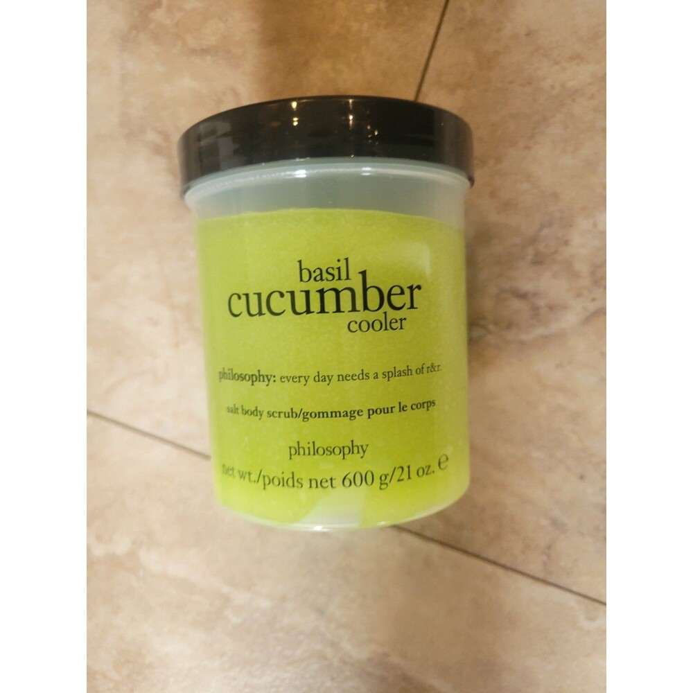 Philosophy Salt Body Scrub Basil Cucumber Cooler bath shower exfoiliant 21 oz
